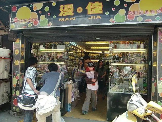 上海文庙一条街是著名的动漫商品一条街，最早这里是花鸟市场，由于附近中学很多，花鸟市场逐渐变成了文具店、书店和小吃店聚集的地方，后来又兴盛起旧书摊，古玩、打口碟等摊位，随着时代的发展，动漫文化在上海的学生群体中流行开来，文庙也开起了一家又一家的模型手办店、漫画店、动漫碟片店，以及宠物店，小吃店，是上海的学生们休闲逛街的最佳去处