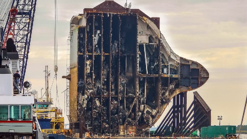 A Chain Cut Through A Capsized Cargo Ship Filled With Cars And The Process Is Fascinating (UPDATE W/VIDEO)