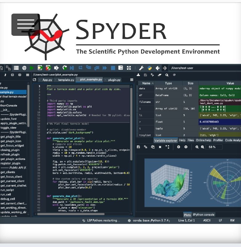 Spyder，用Python编写的免费开源科学研究的集成开发环境（IDE），可作为Intellij PyCharm的开源替代品