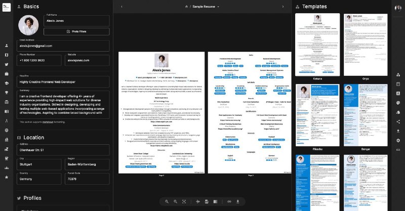 Reactive-Resume 简历制作这是一个开源的简历制作工具网站，你可以创建任意数量的简历