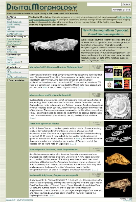 digital morphology 德州大学建立的一个电子 #图书馆 ，收录了很多 #动物标本 的X光照片和视频，并且按分类学归类