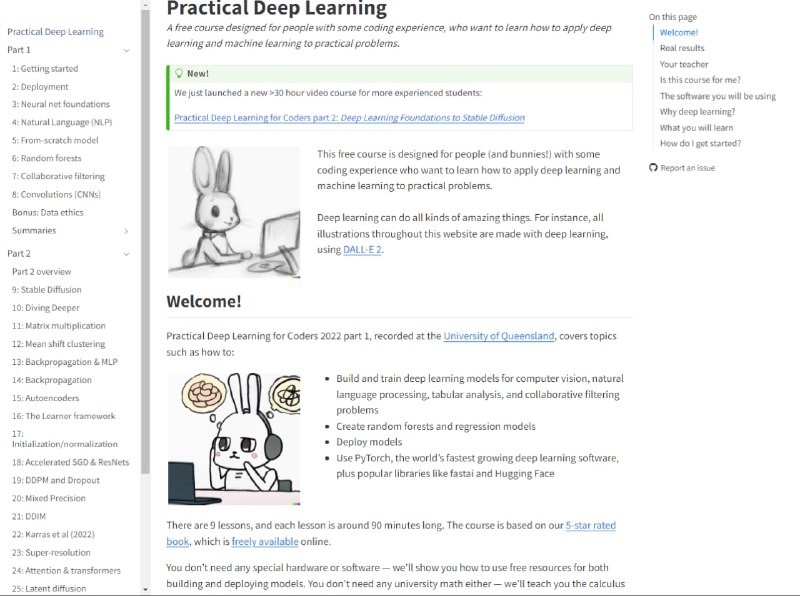 昆士兰大学录制的《Practical Deep Learning for Coders 2022》 | course | #教程 #机器学习这个课程不会直接教你深度学习、神经网络的底层细节，而是教你如何使用开源模型，训练数据，微调参数