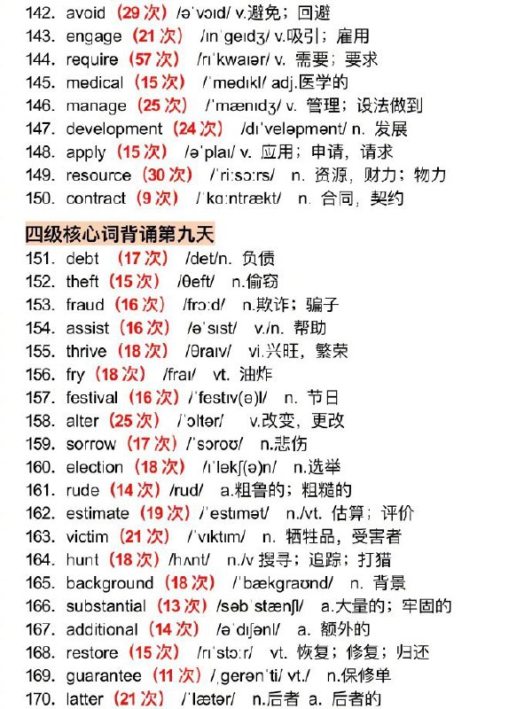 10天背完四级高频核心词10天背完四级高频核心词