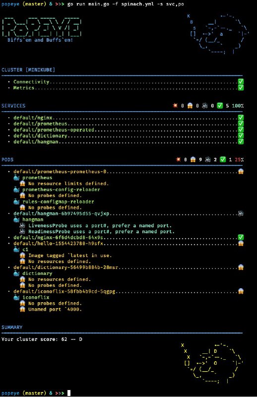 Popeye 是一个实用程序，可扫描实时 Kubernetes 集群并报告已部署资源和配置的潜在问题