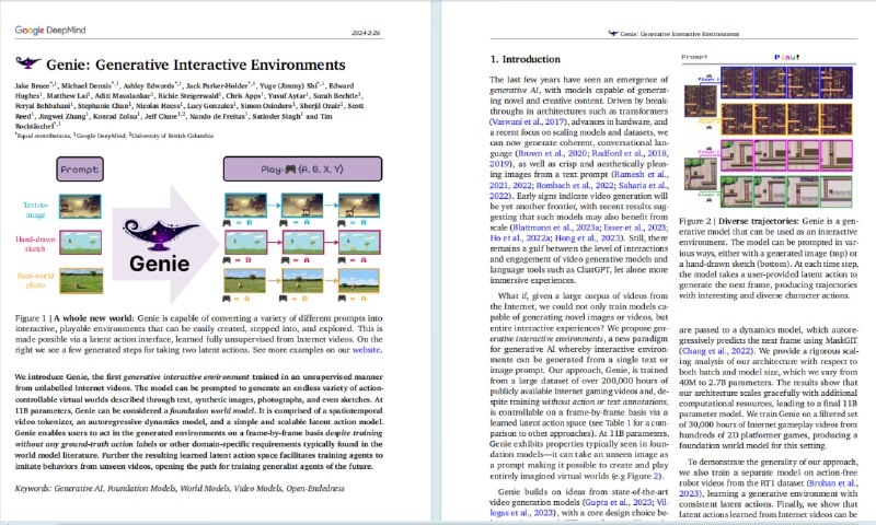 Genie：一种新的生成式交互环境模型，能通过无监督学习，用未标注的互联网视频数据训练而成