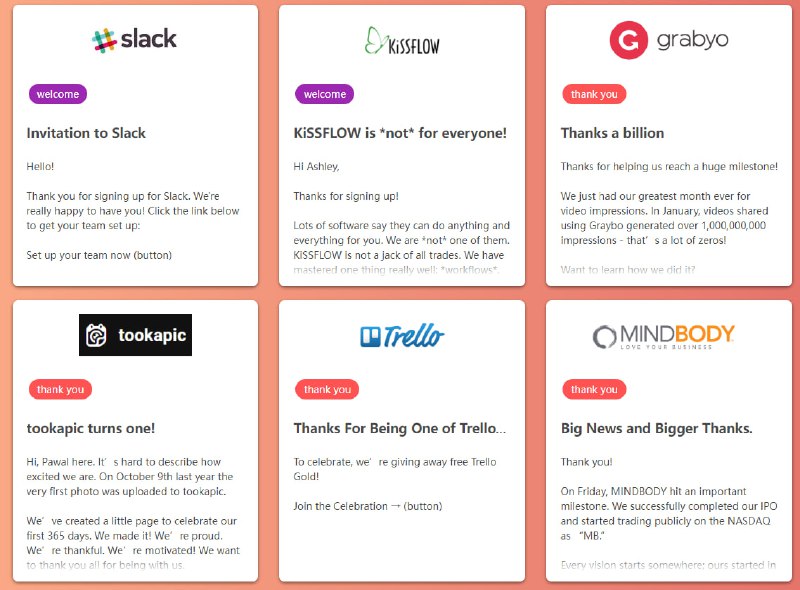 一个英文邮件范文网站，收录很多大公司的邮件撰写范本，有欢迎、道歉邮件，有产品回访邮件，节日问候等邮件，可以点击下面的标签筛选，也可以自己输入关键词，找到自己想要的英文邮件范文