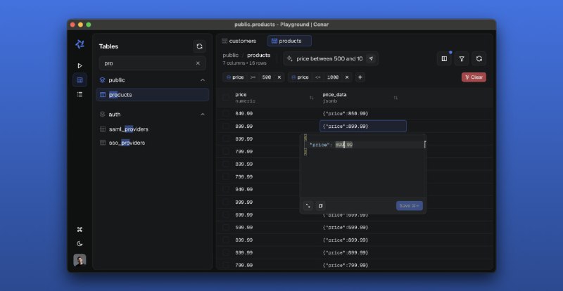 Conar.app：一款基于 AI 驱动的开源数据库管理工具，专为 PostgreSQL 设计，未来将支持更多数据库