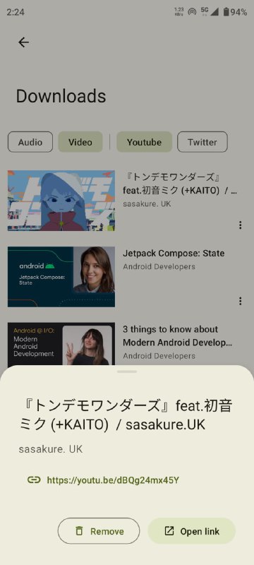 一个开源的 Material You 风格的视频下载软件，可以从开源项目 yt-dlp 所支持的数千个视频平台下载视频与音频，使用 Jetpack Compose 进行开发功能特色📌从 yt-dlp 所支持的数千个视频平台下载视频与音频📌提取媒体元数据与专辑封面，调用 mutagen 嵌入到提取的音频文件中📌播放列表下载支持📌内嵌字幕于视频文件中📌执行自定义的 yt-dlp 命令模板📌管理应用内下载与自定义命令模板📌使用简单、用户友好📌遵循 Material Design 3 设计规范，实现了 动态色彩 主题的应用界面📌MAD：完全使用 Kotlin 构造界面与编写逻辑，单 Activity + Compose Navigation 应用结构Seal | #下载器 #工具一个开源的 Material You 风格的视频下载软件，可以从开源项目 yt-dlp 所支持的数千个视频平台下载视频与音频，使用 Jetpack Compose 进行开发功能特色📌从 yt-dlp 所支持的数千个视频平台下载视频与音频📌提取媒体元数据与专辑封面，调用 mutagen 嵌入到提取的音频文件中📌播放列表下载支持📌内嵌字幕于视频文件中📌执行自定义的 yt-dlp 命令模板📌管理应用内下载与自定义命令模板📌使用简单、用户友好📌遵循 Material Design 3 设计规范，实现了 动态色彩 主题的应用界面📌MAD：完全使用 Kotlin 构造界面与编写逻辑，单 Activity + Compose Navigation 应用结构Seal | #下载器 #工具