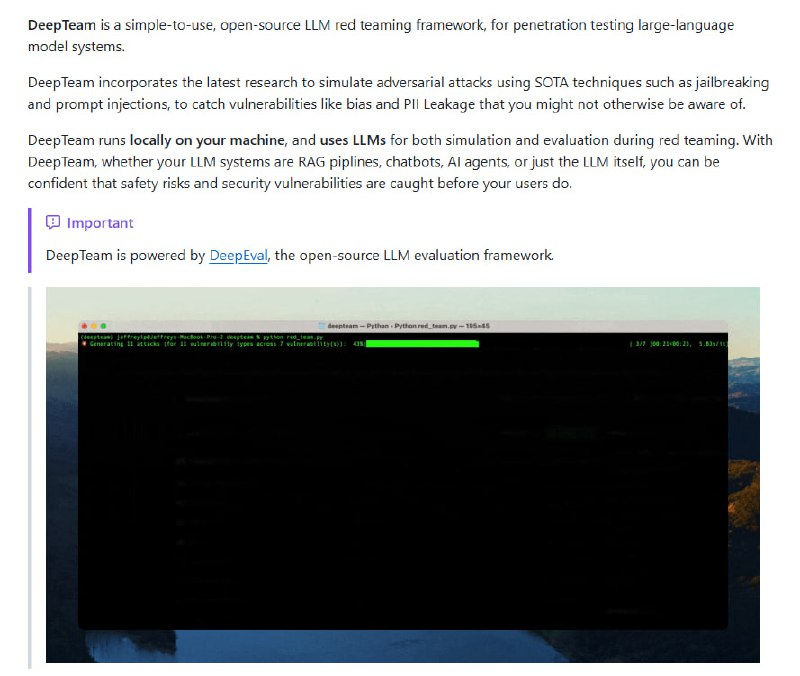 DeepTeam：为大语言模型（LLM）系统提供红队测试框架，轻松发现潜在安全漏洞