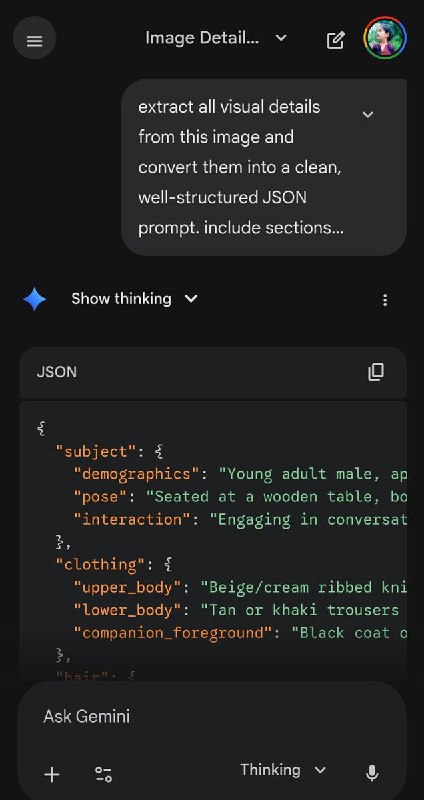 掌握Nano Banana Pro的核心技巧：上传任意图片到Gemini，指令它“转换成包含尺寸和细节的JSON提示”
