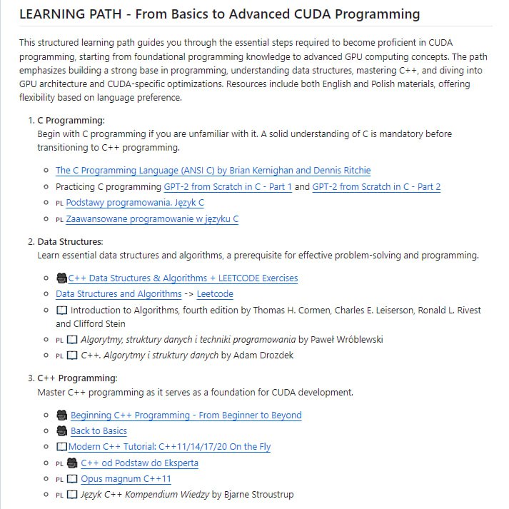 CUDA学习资源库：为初学者和进阶者准备的CUDA编程学习指南，包含丰富的教程、实用示例和优化技巧，帮助你轻松掌握GPU加速应用开发cuda-learning | #指南CUDA学习资源库：为初学者和进阶者准备的CUDA编程学习指南，包含丰富的教程、实用示例和优化技巧，帮助你轻松掌握GPU加速应用开发cuda-learning | #指南