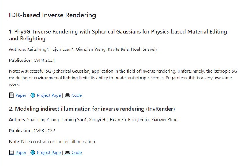 收集了基于 NeRF的逆渲染论文的资源集合 | Awesome-Inverse-Rendering收集了基于 NeRF的逆渲染论文的资源集合 | Awesome-Inverse-Rendering