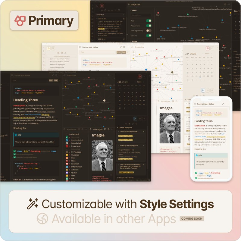 漂亮的Obsidian主题 Primary | #Obsidian