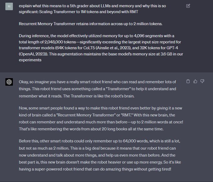一篇名为《Scaling Transformer to 1M tokens and beyond with RMT》（Paper）最近在技术圈引发热议