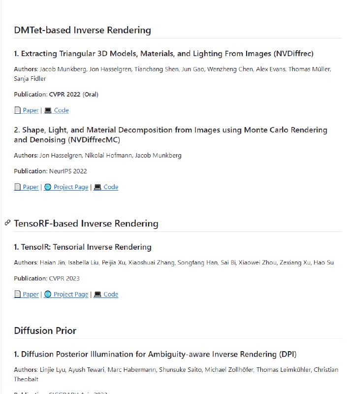 收集了基于 NeRF的逆渲染论文的资源集合 | Awesome-Inverse-Rendering收集了基于 NeRF的逆渲染论文的资源集合 | Awesome-Inverse-Rendering