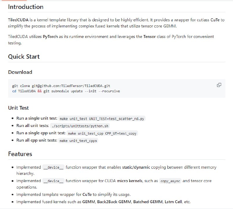 TiledCUDA：高效的CUDA核模板库，提供cutlass CuTe的封装，实现更高效的融合操作 | #模板