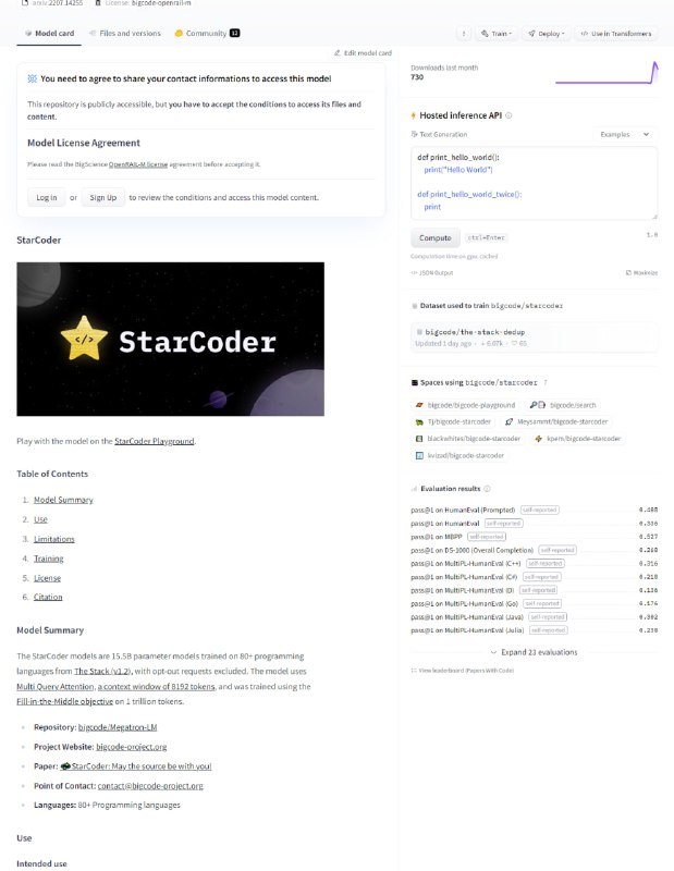 StarCoder模型是一个15.5B参数模型，使用80多种编程语言的GitHub代码进行训练