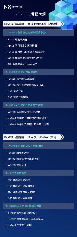 奈学的一个后端中文技术教程：《Kafka3 新特性及源码剖析》作者将从Kafka3源码入手，深入浅出解读源码设计，带你解析元数据一致性算法，学习快速定位线上问题并制定调优方案奈学的一个后端中文技术教程：《Kafka3 新特性及源码剖析》作者将从Kafka3源码入手，深入浅出解读源码设计，带你解析元数据一致性算法，学习快速定位线上问题并制定调优方案