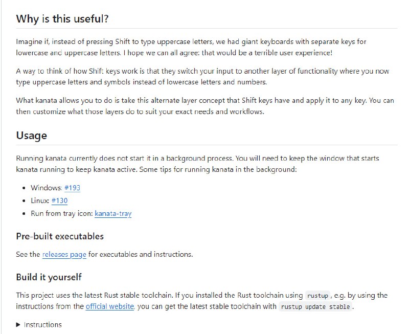 提升键盘舒适度和可用性的高级定制化工具，适用于Linux、macOS和Windows系统，支持多层键盘功能和复杂按键行为定制Kanata | #工具