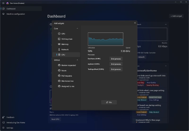 微软今天在 GitHub 开源了一款全新的开发工具：Dev Home，在 Windows 系统中，内置了可视化控制面板