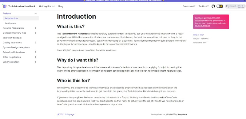 Tech Interview Handbook：给忙碌工程师的技术面试 #手册Tech Interview Handbook：给忙碌工程师的技术面试 #手册