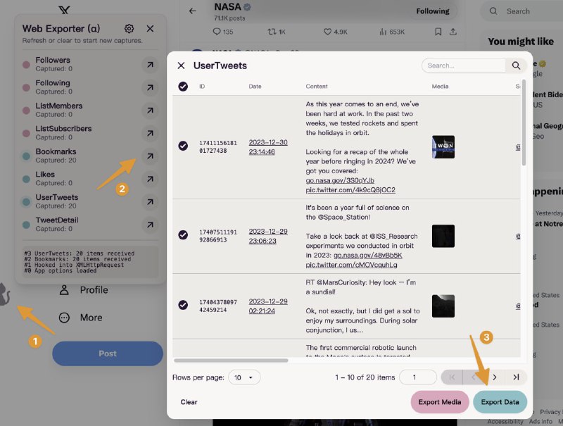 twitter-web-exporter：使用 TypeScript 开发的开源项目，可用于从 Twitter 网页应用程序导出 tweets、书签、列表、搜索结果、用户关注列表等局限性该脚本仅适用于网络应用程序 (twitter.com)