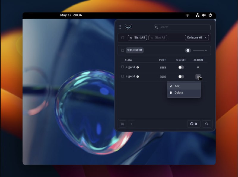 KFtray：跨平台系统托盘应用程序，用于管理多个kubectl端口转发命令，支持通过Kubernetes集群的UDP和代理连接