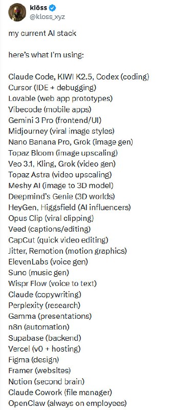 一位AI重度玩家分享了他的完整工具栈，从代码到视频，从设计到自动化，几乎覆盖了创作者能想到的所有场景