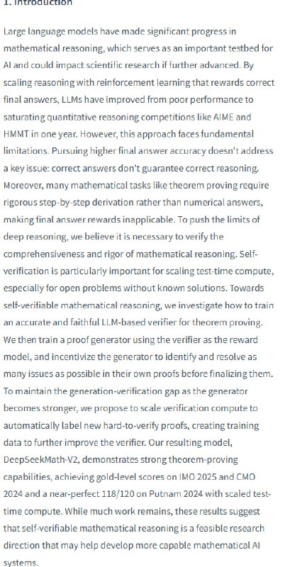DeepSeekMath-V2: Towards Self-Verifiable Mathematical ReasoningDeepSeekMath-V2代表了数学推理领域的重要突破