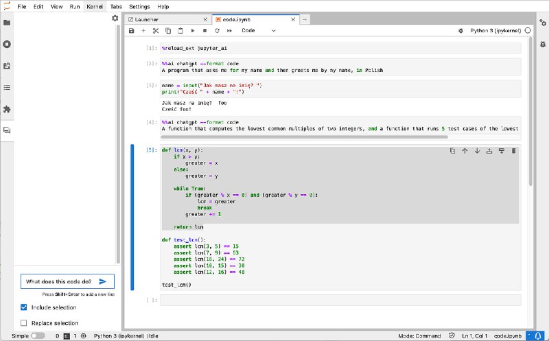 Jupyter发布官方子项目Jupyter AI，将生成式AI引入Jupyter notebooks，赋予用户解释和生成代码、修复错误、概括内容、询问关于本地文件的问题以及从自然语言提示生成整个notebook的能力