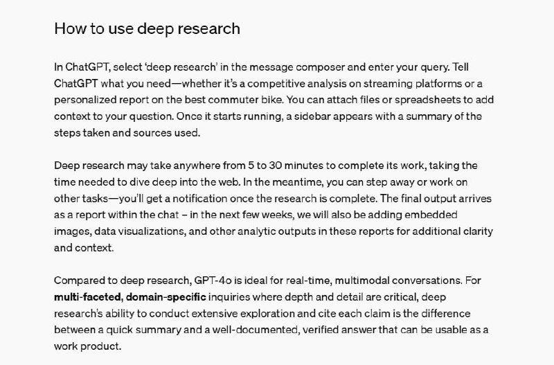 Deep Research：OpenAI推出的深度研究工具，能理解复杂的查询，并提供全面的分析报告，适合那些需要深入领域特定知识的复杂问题