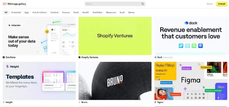 OGimage gallery是一个社交网络链接缩略图收集的站点，链接贴到推特、Facebook 等社交网络后，显示成卡片样式的缩略图，而这个网站就是专门收集这些缩略图的