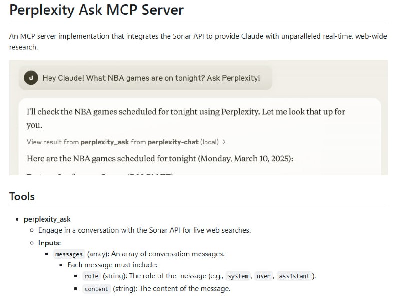 Model Context Protocol Server：为Perplexity API打造的MCP服务器连接器，让你在MCP生态系统内就能完成网络搜索
