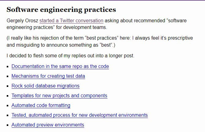 软件工程实践Gergely Orosz在Twitter上发起了一场对话，询问为开发团队推荐的“软件工程实践”