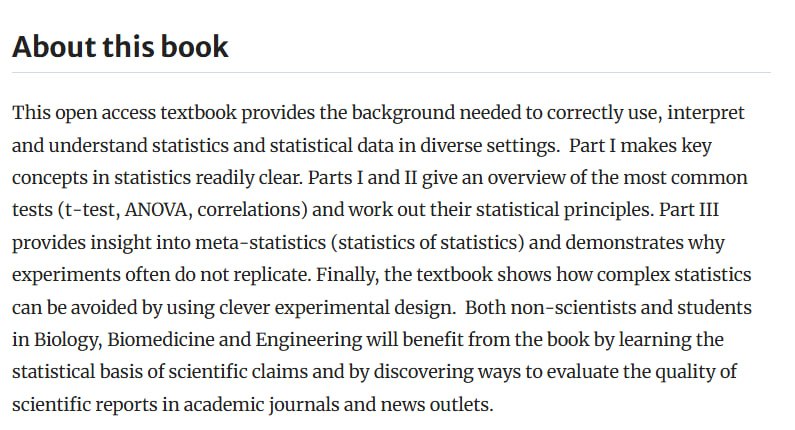 《理解统计学与实验设计》如何不靠统计数据说谎 | #电子书这本开放获取的教科书提供了在不同场景中正确使用、解释和理解统计学及统计数据的背景知识
