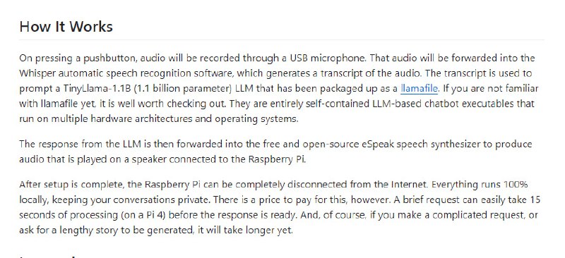 World's Easiest GPT-like Voice Assistant：超简单的类GPT语音助手，采用开源大型语言模型 (LLM) 以响应口头请求，完全在树莓派上本地运行