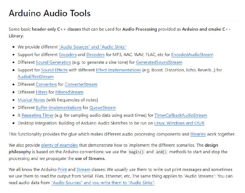 Arduino Audio Tools：功能强大的音频处理库，适用于Arduino及其它平台，提供音频源、音频效果、编码器/解码器等多种音频处理功能