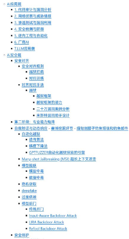 一份详细的人工智能应用与安全指南本项目主旨为帮助您从零基础成长为具备实战能力的人工智能安全专家