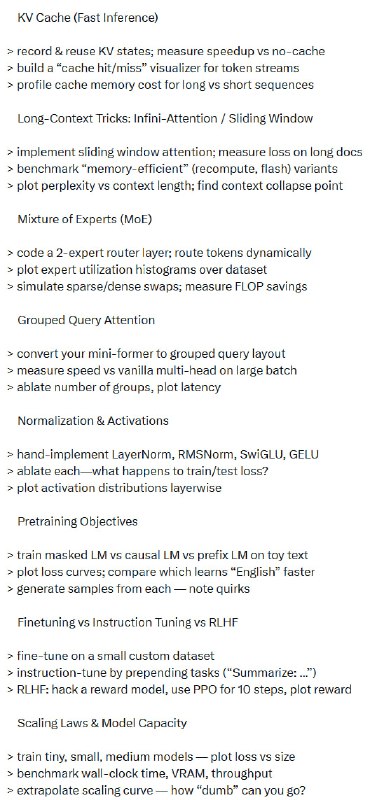 LLM 工程实战全流程拆解，系统掌握核心机制与优化技巧：• Tokenization & Embeddings：自建 byte-pair encoder，训练子词词表，设计 token 可视化工具，比较 one-hot 与学习型 embedding 的语义距离差异