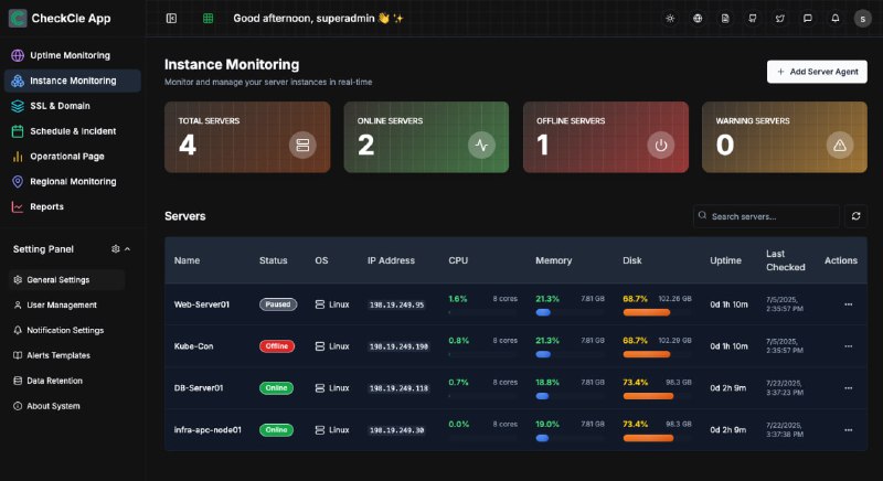 CheckCle：开源自托管的全栈实时监控平台，专为开发者、运维和DevOps设计，助力全面掌控系统与应用性能