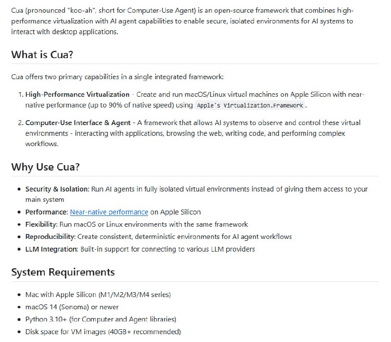 Cua：在苹果芯片上运行高性能macOS和Linux虚拟机，支持AI Agent
