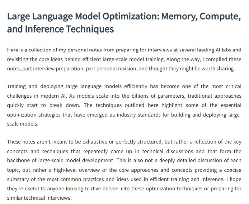 Large Language Model Optimization: Memory, Compute, and Inference Techniques大型语言模型（LLM）训练与推理的优化技术总结：随着模型参数规模达到数十亿，传统训练和部署方法面临巨大挑战