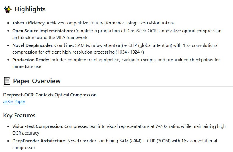 DeepOCR -- DeepSeek-OCR的完全开源复现项目DeepSeek-OCR的开源是只包含权重和技术报告，想复现还是有些难度