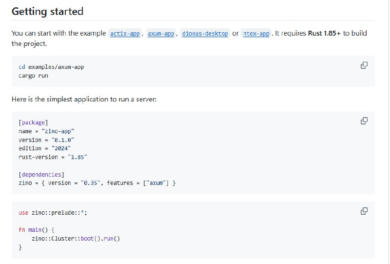 下一代Rust语言的可组合应用框架，为高效开发提供强大支持提供开箱即用的快速开发功能；支持MySQL、PostgreSQL和SQLite的高效ORM；集成多种框架，如actix-web、axum和dioxus，无缝对接开发需求zino-rs/zino | #框架下一代Rust语言的可组合应用框架，为高效开发提供强大支持提供开箱即用的快速开发功能；支持MySQL、PostgreSQL和SQLite的高效ORM；集成多种框架，如actix-web、axum和dioxus，无缝对接开发需求zino-rs/zino | #框架
