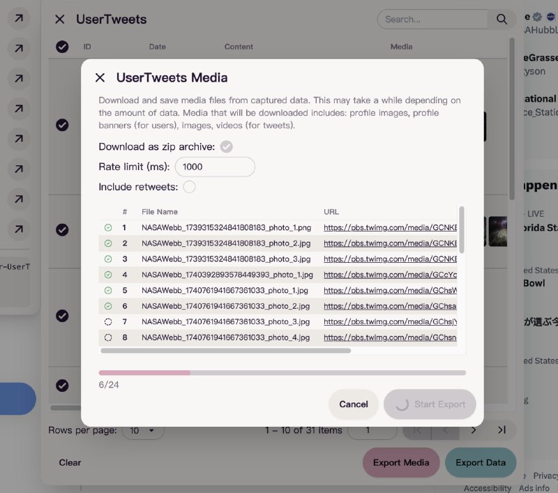 twitter-web-exporter：使用 TypeScript 开发的开源项目，可用于从 Twitter 网页应用程序导出 tweets、书签、列表、搜索结果、用户关注列表等局限性该脚本仅适用于网络应用程序 (twitter.com)