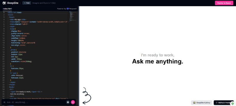 DeepSite：为创业者和营销人员提供免费的无代码网站和应用构建工具