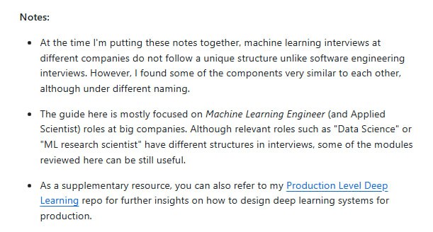 Machine Learning Interviews：一份机器学习工程师面试的指南，作者曾拿到 Meta、Google、Amazon、Apple 等大厂 offer，把自己的面试准备经验整理成了完整的学习路径