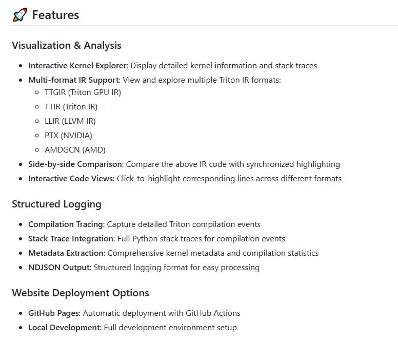 TritonParse：Triton内核编译分析器，助力开发者深度剖析Triton内核编译全流程支持多格式IR（TTGIR、TTIR、LLIR、PTX、AMDGCN）；交互式内核探索器，可同步高亮代码；提供详细的编译事件追踪和Python堆栈信息