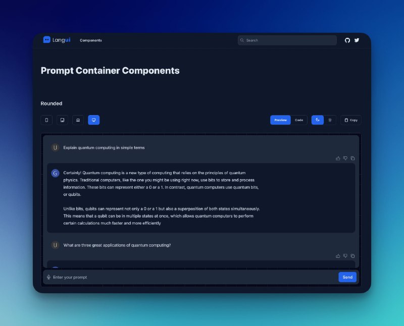 LangUI：一个基于 Tailwind，专门为 AI 和 GPT 项目定制的开源组件库，目前有 60 多个组件可使用