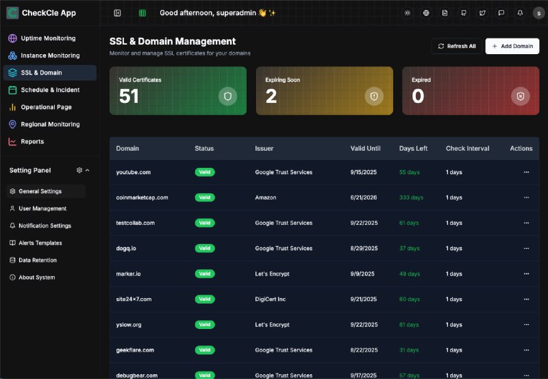 CheckCle：开源自托管的全栈实时监控平台，专为开发者、运维和DevOps设计，助力全面掌控系统与应用性能